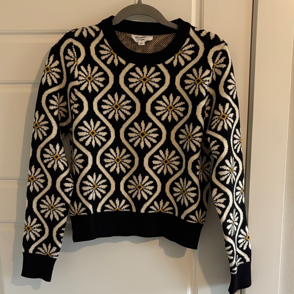 Eesome Black and Cream Floral Sweater